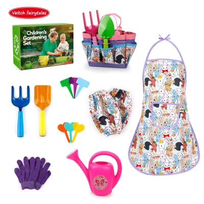 China Veitch Pastoral Fairy Tales Kids Gardening Equipment Set Apron Watering Can Shovel Preschool Play Toy Gift For Girl Boy Outdoor Tool Garden for sale