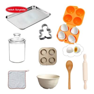 China Veitch Fairy Tales Plastic Kids Pretend Play Cooking Toy Cutting Fruit Vegetable Stainless Steel Cookware Kid's Kitchen Toy Set for sale