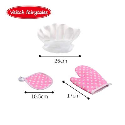 China Minimalist Veitch Fairy Tales Pretend Role Play Costume Kitchen Toy Baking Cooking Accessories Children's Apron Mittens Chef Hat For Kid Girl for sale