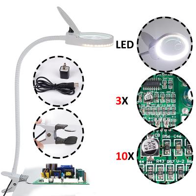 China Mini Size PD-5S 3X/10X Led Magnifying Lamp Magnifier Desk Clip Type Illuminated Magnifier, Used For Reading Operation for sale