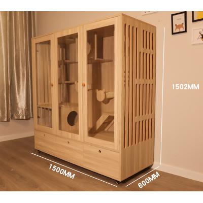 China Factory Price Breathable Custom Luxury Eco-friendly Wooden Cat Three Door Hotel Bedroom With Lights Toilet Ball Toys Bed Cushion for sale