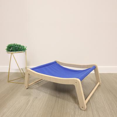 China Breathable Custom Luxury Wooden Pet Accessories Bench New Design Flannel Wooden Pet Beds Cat Dog Bed For Small Pets Cat Hammock for sale