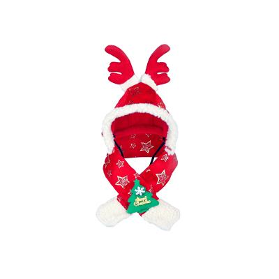 China Wholesale Winter Warm And Windproof Stocked Santa Dog Pet Hat And Scarf Outdoor Hat Set for sale