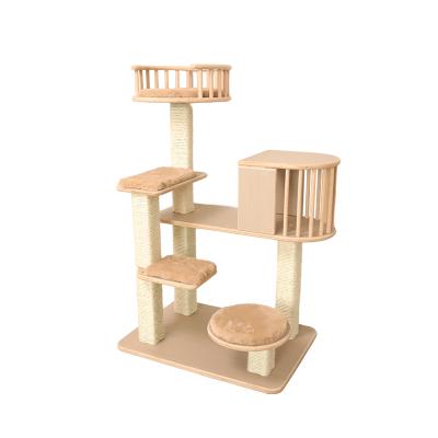 China Modern Large Solid Wood Cat Climbing Frame Scratcher Cat Tree Pet Furniture Safe Stable Viable High Quality for sale