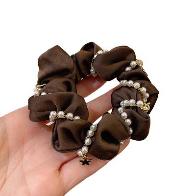 China Single Curly Hair Bead Wrapping Hair Bow Satin Hair Rope Delicate High End Hair Tie for sale