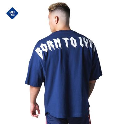 China Anti-Wrinkle Plus Size Muscle Man Curved Back Edge Gym Wear Custom T-shirt Boxy Oversized T-shirt English Letter T-shirt Men for sale