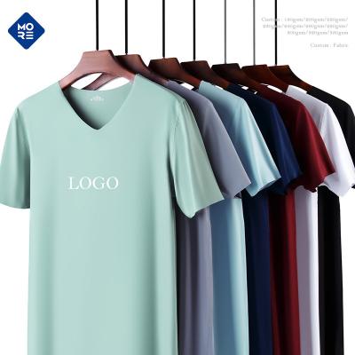 China Other Manufacturer Ice Cream V Neck Custom Tank Tops Collar Men's Silk Screen Printing T Shirts Simple Fitted Casual Silk T Shirt For Men for sale