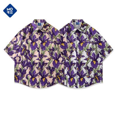 China Anti-Wrinkle Supplier Art Rayon Floral Print Fashion Custom Hawaiian Printing Short Sleeve Shirt For Men for sale