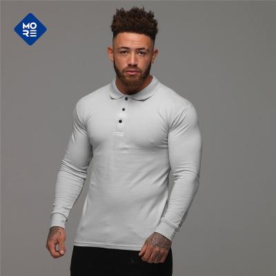 China high quality Anti-wrinkle supplier cotton fitness muscle building long sleeve T-shirts embroidery T-shirt for men printing polo-T-shirt for sale