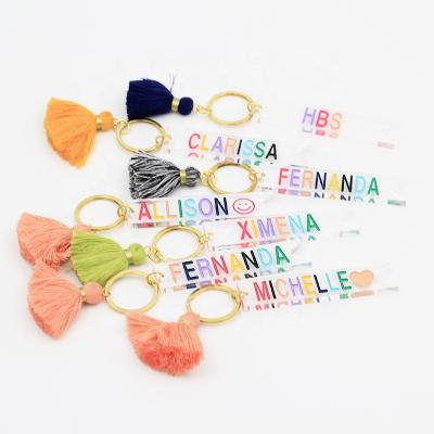 China Personalized Clear Colorful Acrylic Eco-friendly Custom Name Key Chain Tassel Hand Painted Bridesmaid Gifts for sale