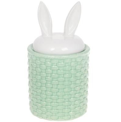 China Lovely Factory Easter Green Color Rabbit Figurine Canister Jar For Easter Decoration for sale