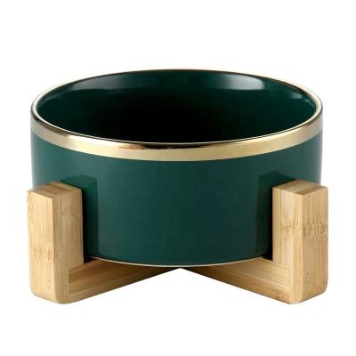 China Sustainable High Quality Marble Ceramic Pet Bowls Colorful Pet Feeder For Dogs And Cat Bowl With Wood Stand And Shelf for sale