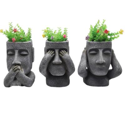 China Hot Europe Garden Planters Easter Island Plant Pot Head Flower Pots For Garden Decor Easter Island Statue for sale