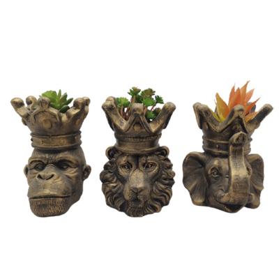 China European Garden Magnesia Animal Statues Gorilla Planter Lion Head Plant Pot Garden Decorative Pots for sale