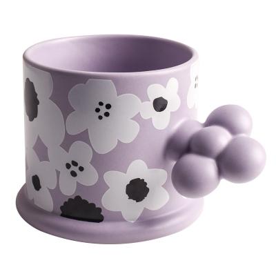 China Sustainably Popular Ins 3D Handle Hand Painted Ceramic Coffee Mugs Novelty Shaped Mugs Cups for sale