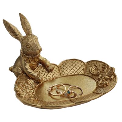 China Luxury Europe Gold Rabbit Ring Dish Jewelry Holder Home Decor Dish For Birthday Wedding Mother's Day for sale