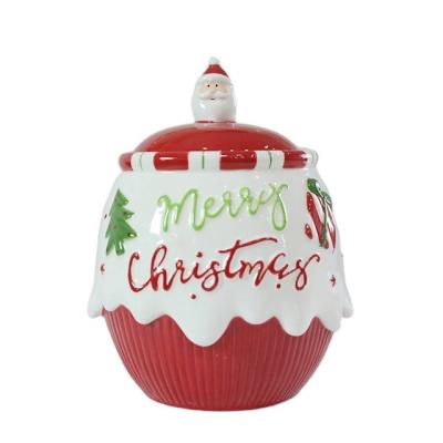 China Viable Ceramic Christmas Jar Porcelain Candy Canister Christmas Container Kitchen Bottle for sale