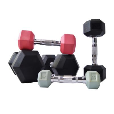 China Luxury High Quality Hex Rubber Covered Dumbbell Rubber Dumbbell For Gym Use for sale