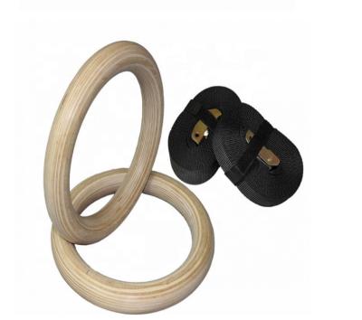 China High Quality Wooden Gymnastic Exercise Training Power Rings Adjustable Strap Core Strength for sale