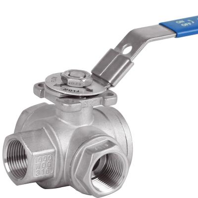 China General Stainless Steel Reduce Bore BSP NPT Screwed L T Three Way Ball Valve for sale