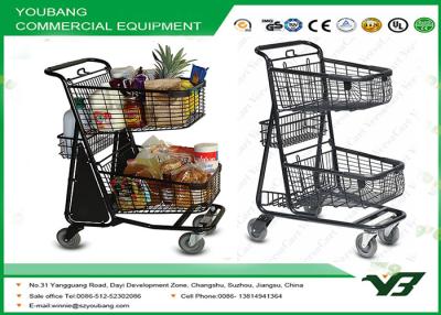 China Powder Coated Supermarket Shopping Trolley / Double Layers Shopping Cart With Rear Bottom Tray for sale