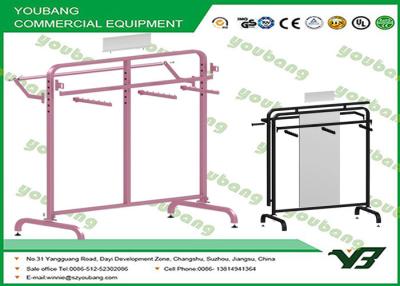 China Customize Double Display heavy duty garment racks on wheels powder coated for sale