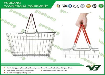 China Cesta de compras doble del supermercado de la manija, impresión de pantalla de seda de la cesta de compras de la malla de alambre en venta