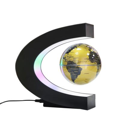 China Home Ministry Global Decoration Gift Terrestrial World Map LED Rotating Light Levitating 4 Inch C Shape Magnetic Levitation Floating Globe for sale