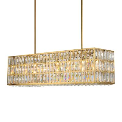 China Modern Rectangular Pendant Light Fixture For Living Room Kitchen Island Long Crystal Chandelier for sale