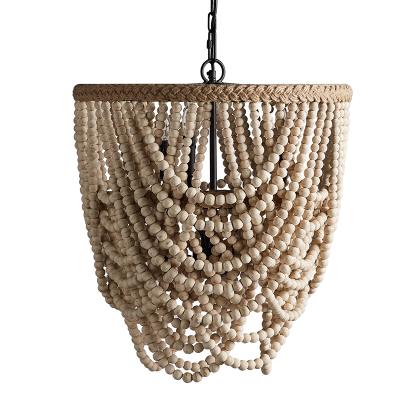 China Modern Rustic Antique Wood Beaded Chandelier Pendant Light for Bedroom, Kitchen Island for sale