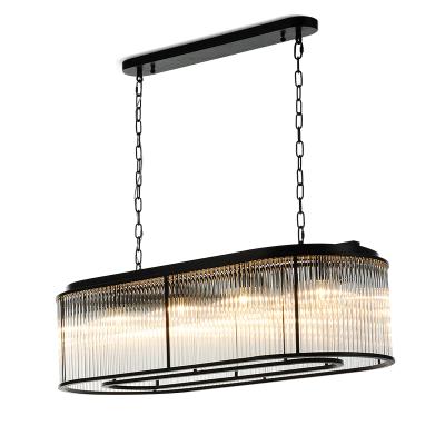 China Modern Wholesale Long Chandeliers Light Fixtures Luxury Pendant Light Black LED Crystal Lighting for sale