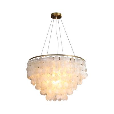 China Modern Decorative Circle Chandelier Bedroom Restaurant Lamps Hanging Indoor Pendant Lights Harden Stand Shell Modern Chandelier For Home for sale