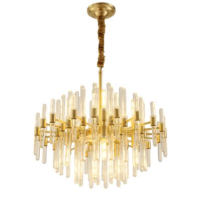 China Modern Luxury Glass Chandelier With Brass Frame Pendant Lamp For Dining Room Living Room for sale