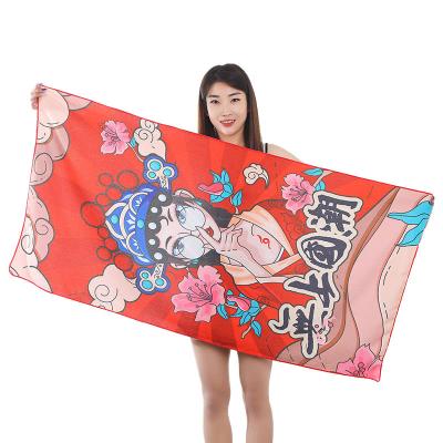 China Sustainable Rectangular Quick Dry Custom Pattern Microfiber Bath Towel Beach Towel Chinese Style Fitness Swimming Towel for sale