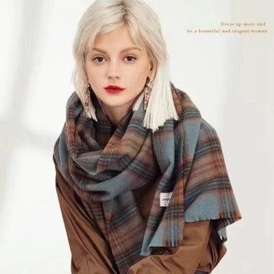 China Winter fashion plaid retro taped fabric tassel shawl imitation cashmere scarf for women for sale