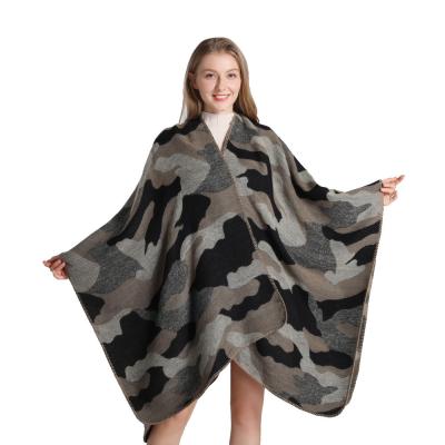 China Fashion Breathable Women Camouflage Warm Pattern Scarf Shawl Autumn And Winter Fashion Jacquard Slit Shawl Coat for sale