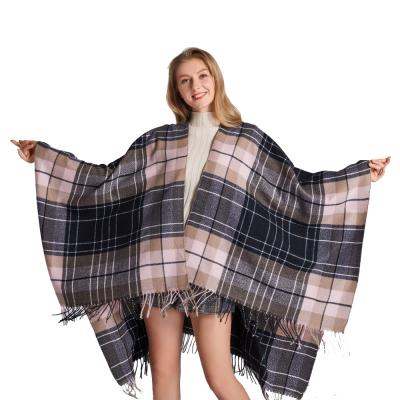 China Fashion Breathable Classic Split Scottish Plaid Shawl Tassel Autumn And Winter Thickened Cashmere Coat for sale