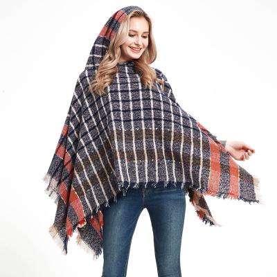 China New Factory Direct Selling Breathable Pile Plaid Yarn Buckle Hooded Sweater Coat Winter Shawl for sale