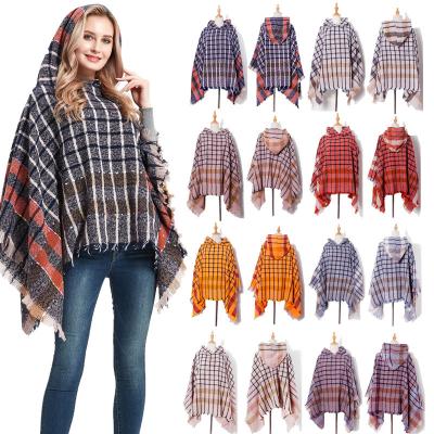 China New Factory Direct Selling Breathable Pile Plaid Yarn Buckle Hooded Sweater Coat Winter Shawl for sale