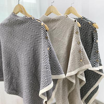 China Hotsale Women's Anti-Shrink Cashmere Shawl Wrap Fashion Open Front Poncho Cape Button Sweater for sale