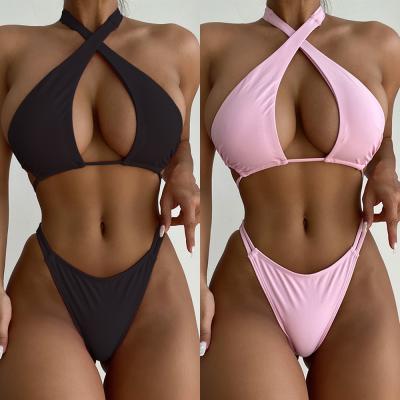 China 6327 Sexy Thong Bikini Women Swimwear Nightclub Breathable Unlined Bikinis Set Tie Strings Woman Swimwear for sale