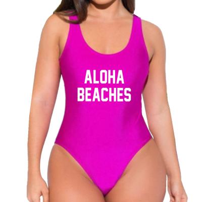 China Breathable Ladies Letter Printed Plus Size Women 2020 Sexy Monokini Fashion Custom Swimwear for sale