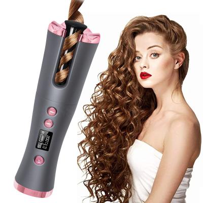 China Portable Electric Automatic Wireless Rechargeable Ceramic Hair Curler Fast Styling Chinese Kibble Hair Curler LCD Display Hair Curler for sale