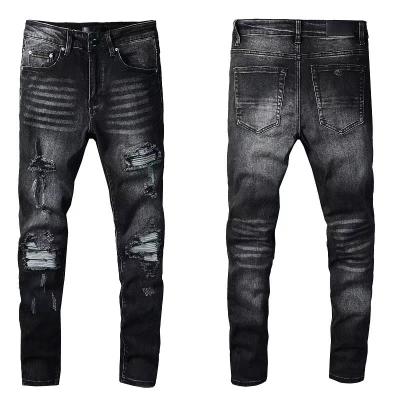 China Wholesale Custom Jeans QUICK DRY Logo Ripped Straight Leg Pants for Men 2022 Stylish Straight Slim Jean Pour Homme Mens Jeans for sale