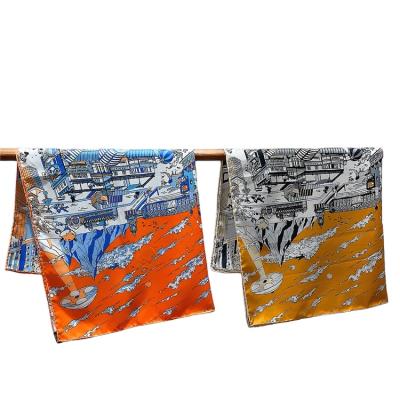 China Square 90*90cm low MOQ new design twill table silk version printed square scarf women's scarf for sale