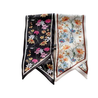 China 2021 Long Shape Hot Sale Printing Floral Fashion Silk Scarf Women's Hair Band Double Sided Scarf for sale