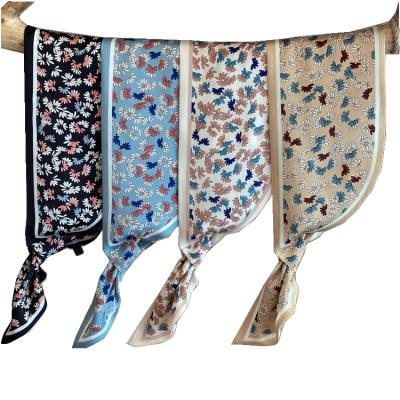 China Wholesale small women's scarf long shape fashion floral print small European American scarf headwear for sale