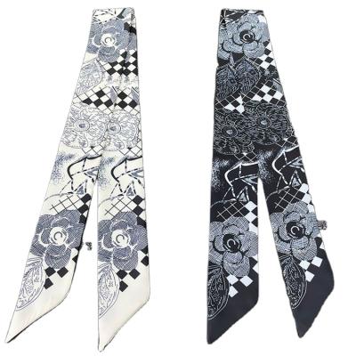 China New Shape Long Hot Selling Digital Printing 5*90cm Small Twill Ribbon European And American Series Tied Handbag Silk Scarves for sale