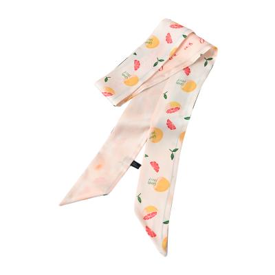 China 2021 Hot Selling Fruit Series Women's Hair Diagonal Silk Hair Band Tie Band Handbag Silk Scarf Long Shape Scarf for sale