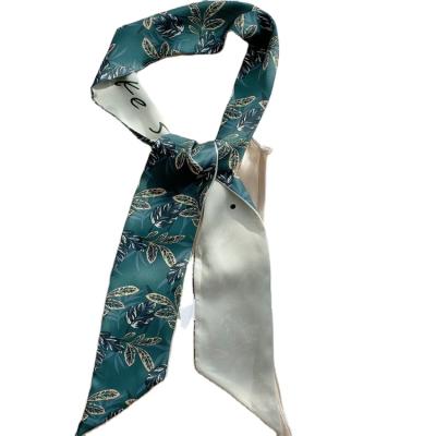 China Flower pattern double-sided digital printing silk scarf long shape small 6*90cm women's hair band bag accessories for sale